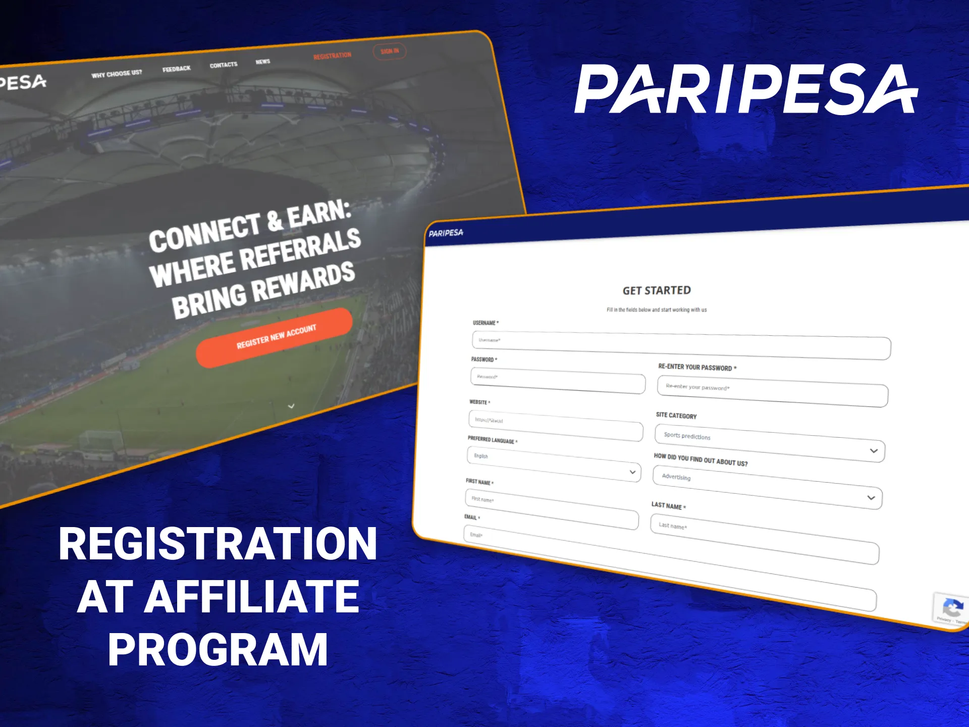 The registration process for the PariPesa Affiliate Program.