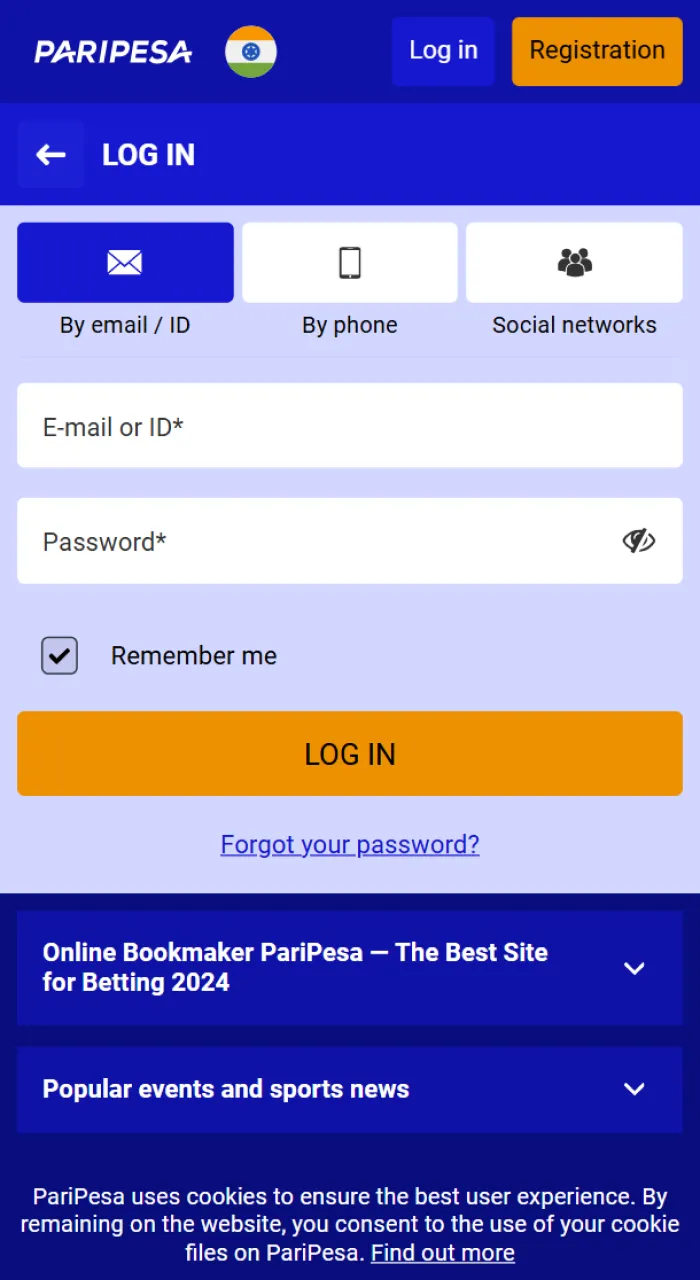 Log in or create a new account on PariPesa.