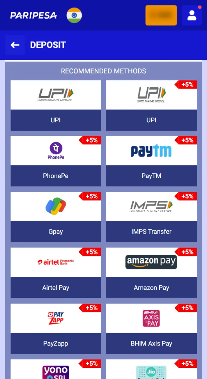 Choose the appropriate payment method on PariPesa.