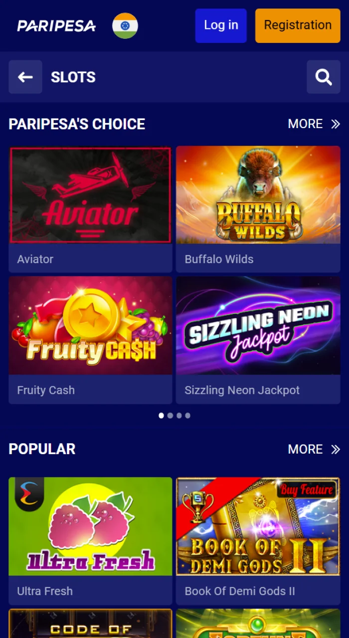 A variety of casino games are available on the PariPesa website.