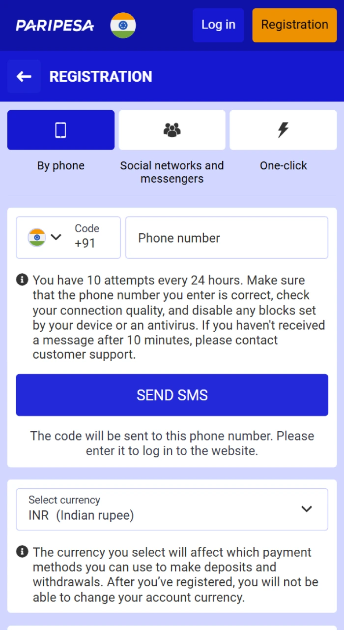 The registration process on the PariPesa website in India.