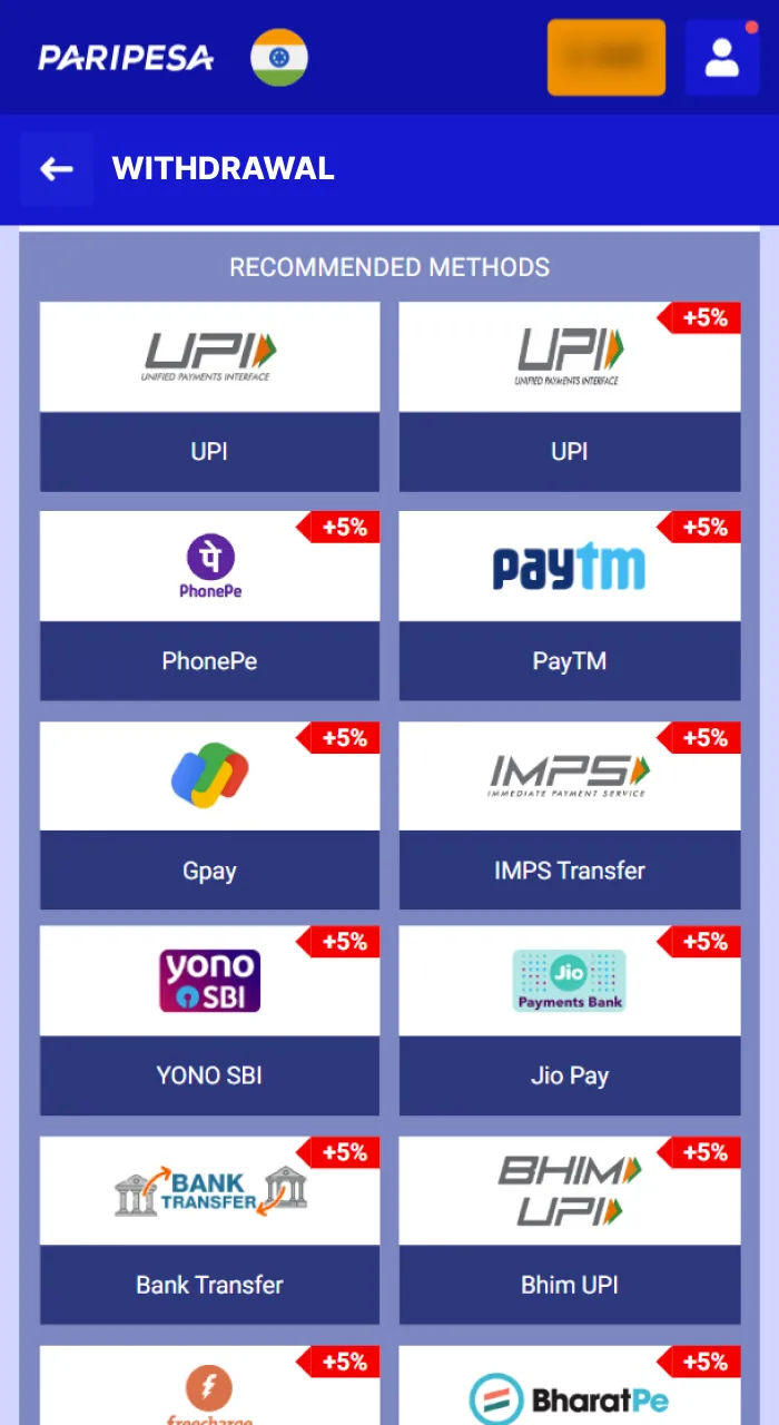 Choose the withdrawal method on PariPesa that suits you best from the available choices.