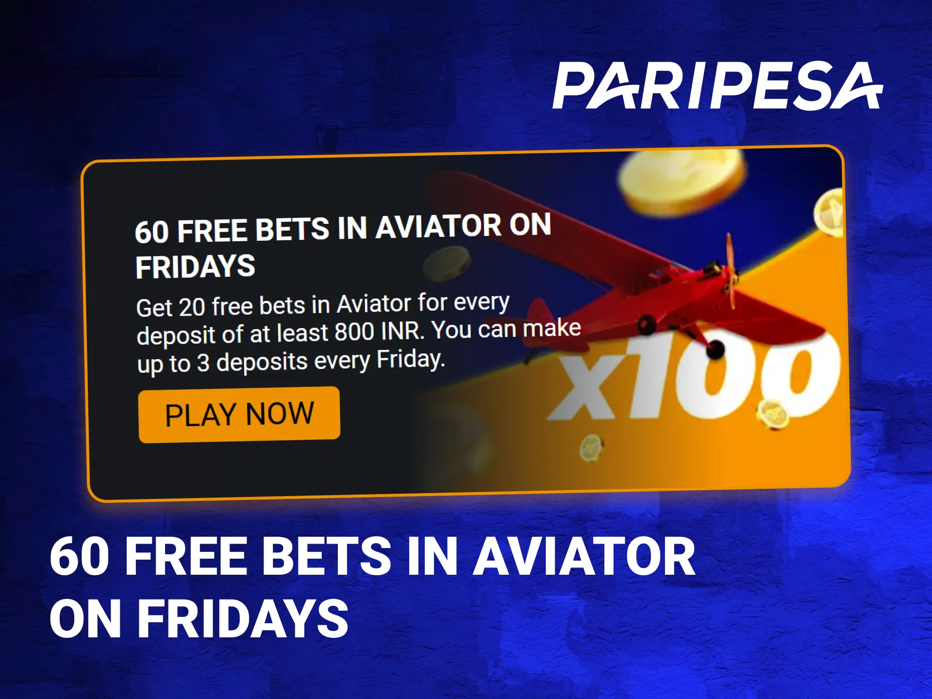 On PariPesa players can get up to 60 free bets on the Aviator game every Friday.