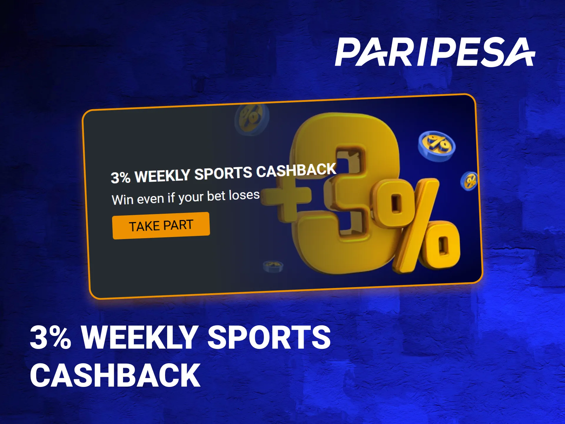 Every Tuesday PariPesa offers a 3% cashback for losing bets.