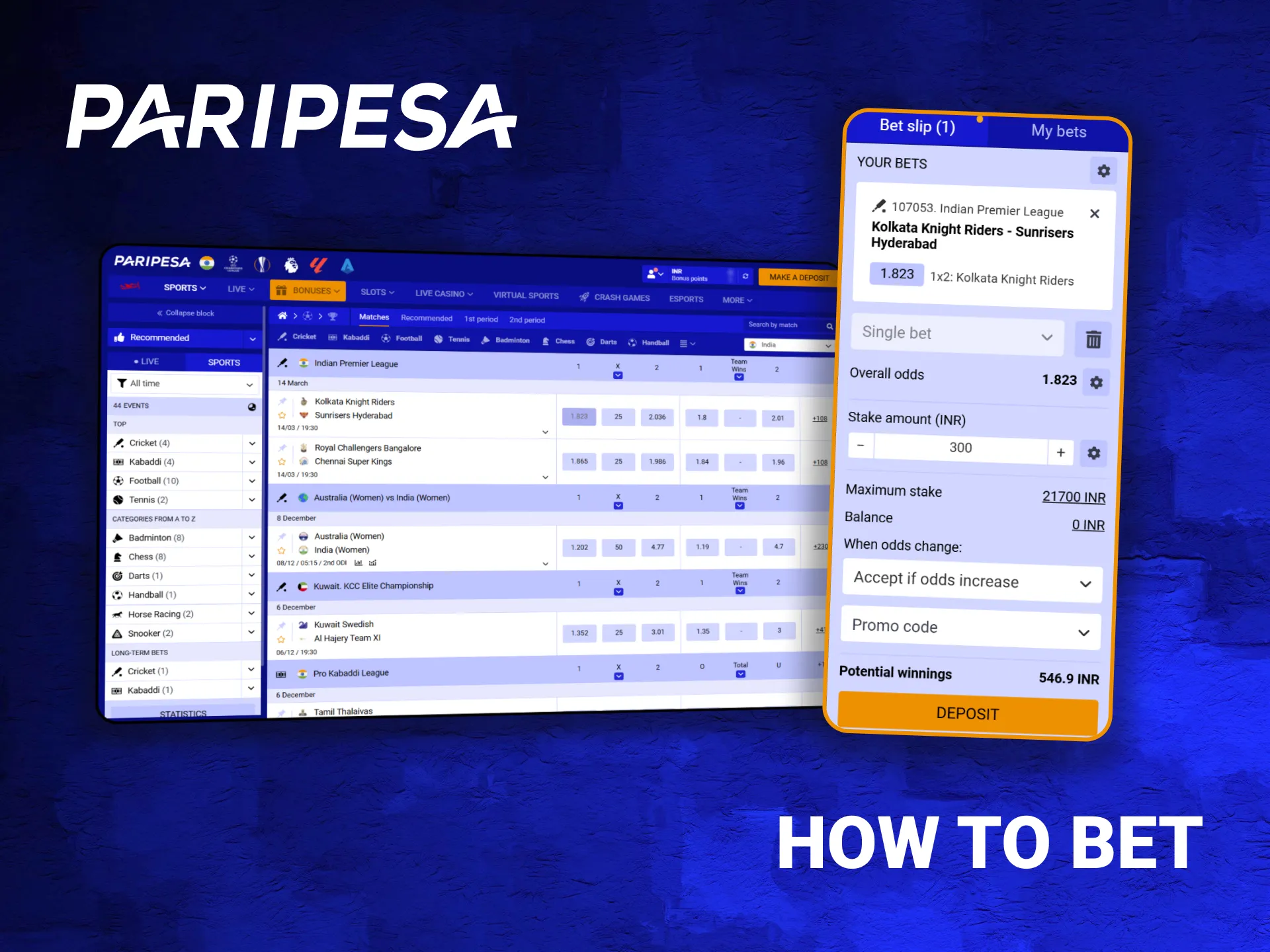 How to place a bet on PariPesa in India.