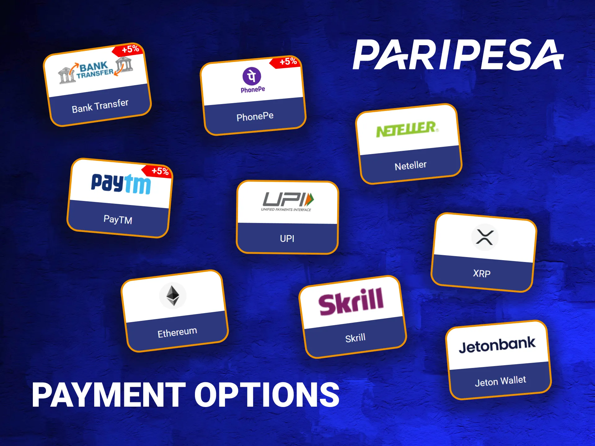 PariPesa offers a diverse range of payment options for both depositing and withdrawing funds in India.