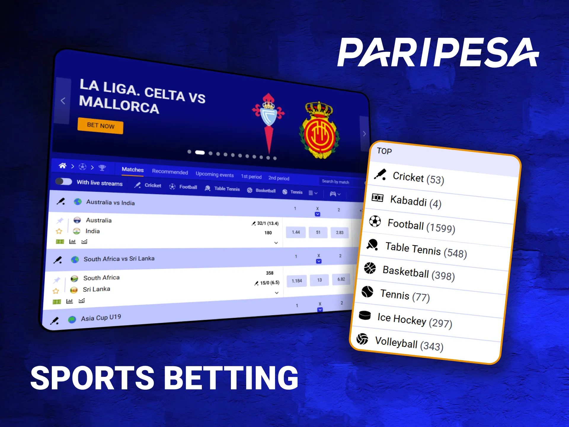 PariPesa offers a wide range of sports for customers to place bets on.