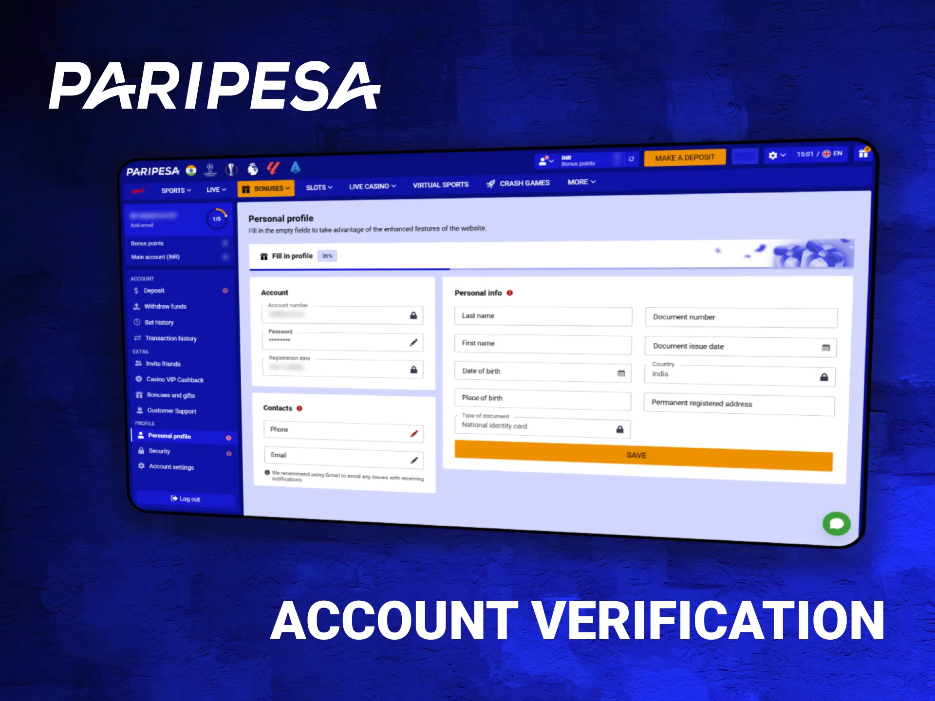 Verify your account on the PariPesa online betting platform.